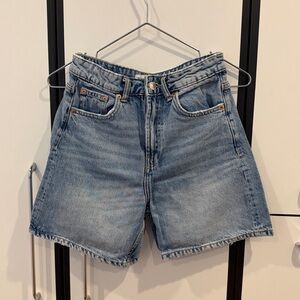 Zara Light Blue High-Waist Denim Shorts